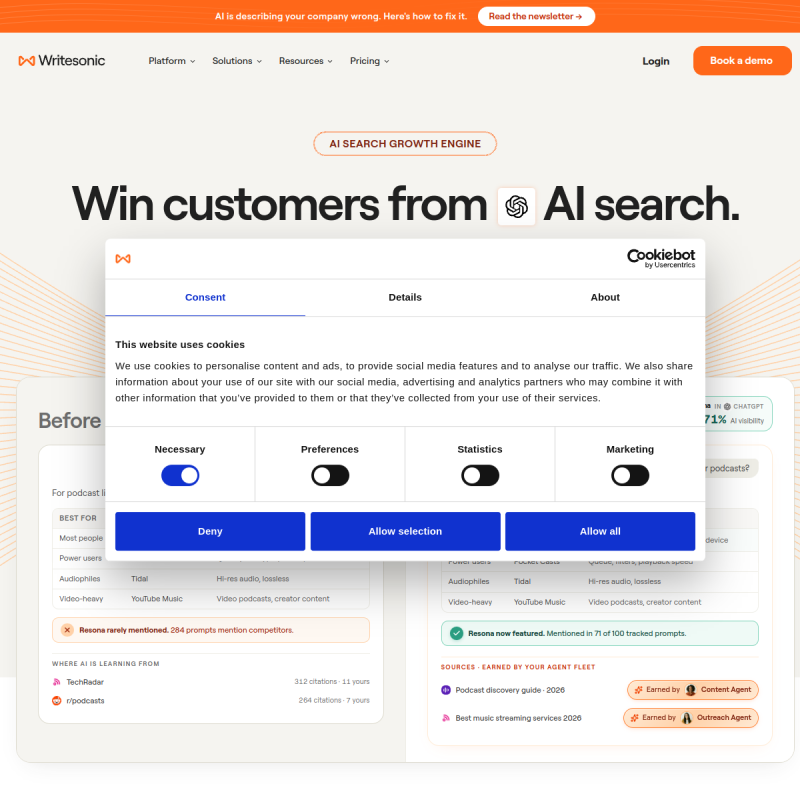 Writesonic website homepage
